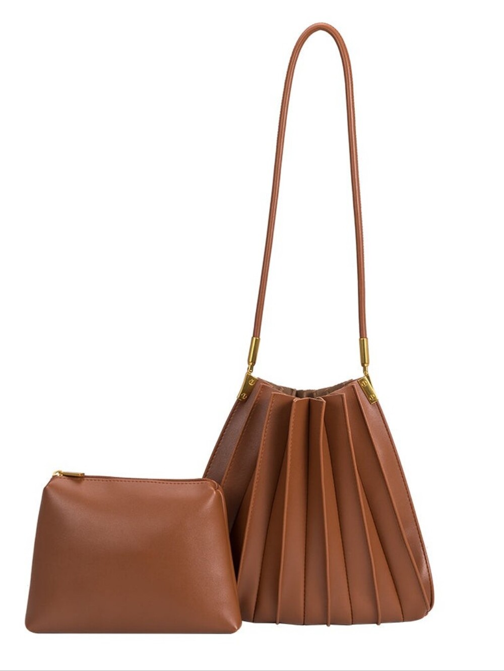 Melie Bianco Carrie Saddle Pleated Vegan Leather Shoulder Bag Brown Pouch